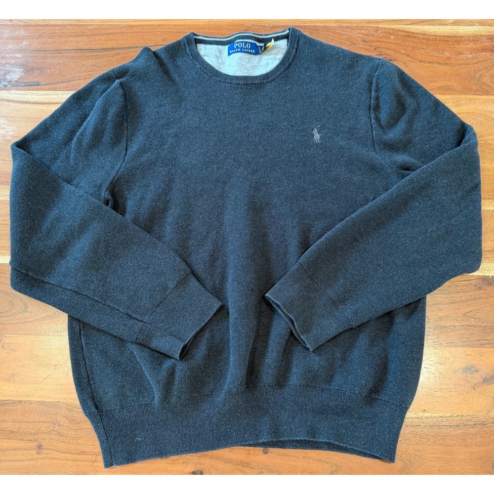Polo Ralph Lauren Mens XL Crewneck Sweater Charcoal Grey Cotton Knit Pony Logo - Picture 1 of 8